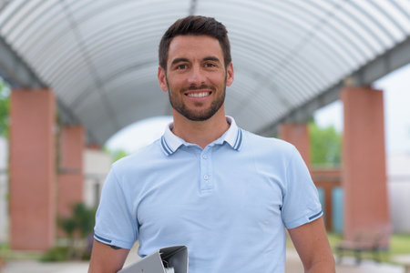 portrait of a mature student outdoorsの写真素材