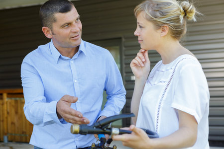 woman and man during fire prevention concept