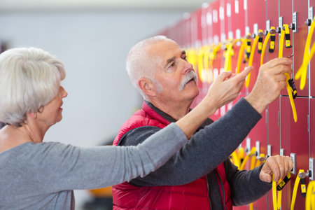 senior people in the locker roomの写真素材