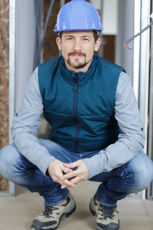 portrait of a builder looking at cameraの写真素材