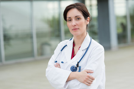 portrait of female doctor outdoorの写真素材