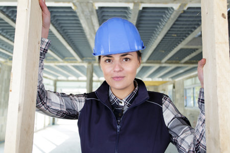 a female builder on siteの写真素材
