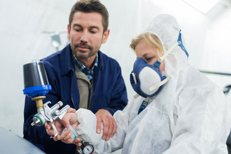 woman in training paint sprayの写真素材