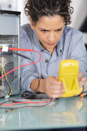 a woman during computer repair