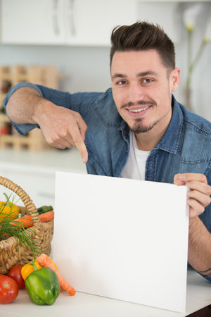 young happy man advertising bannerの写真素材