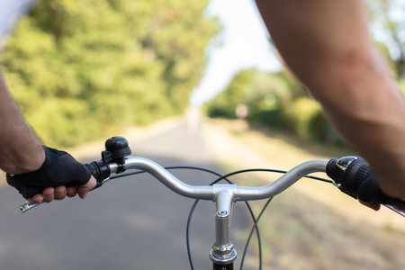 man riding on a bicycle isolatedの写真素材
