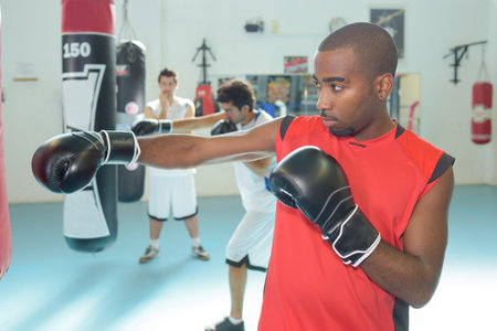 a male boxer during trainingの写真素材