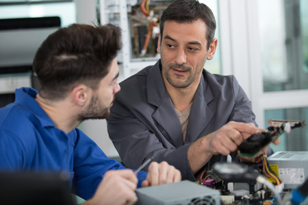 engineering students working in the labの写真素材