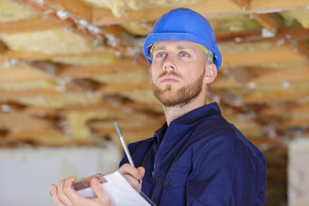 a builder with a clipboardの写真素材