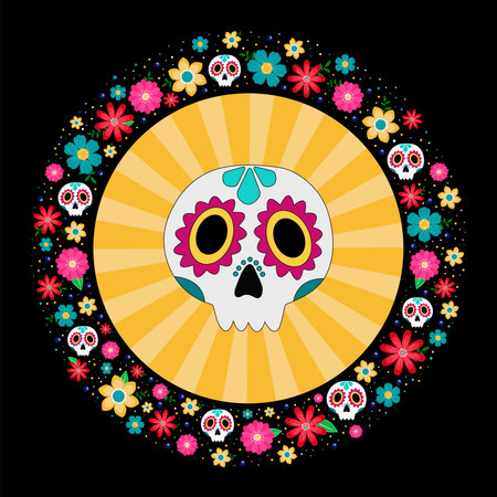 colorful sugar skull for mexican party day of the deadのイラスト素材