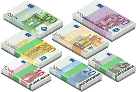 isometric full set of euro banknotesのイラスト素材