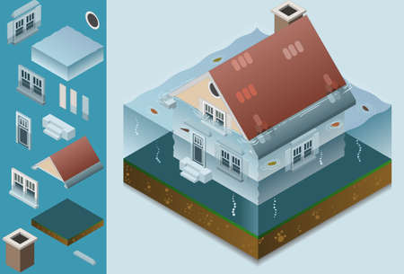 isometric flooded houseのイラスト素材