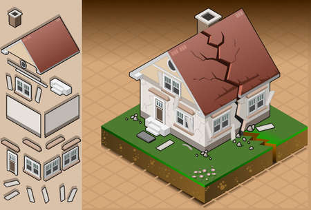 detailed illustration of a house hit by earthquake. fully layered/grouped のイラスト素材