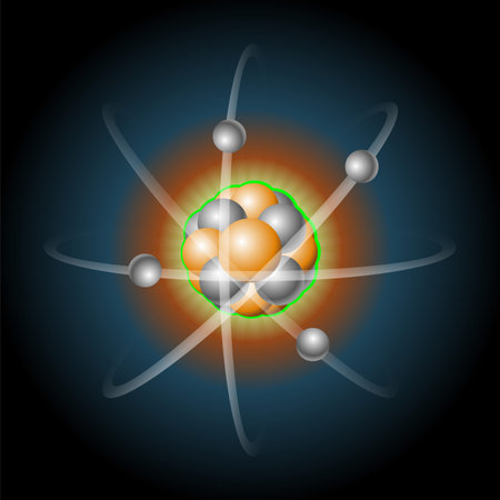 Detailed illustration of a atom with nucleus of protons and electrons that revolves around