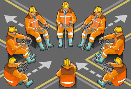  isometric driverr at work in eight positionsのイラスト素材