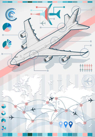 Detailed illustration of a infographic set elements with airplane in various colorsのイラスト素材