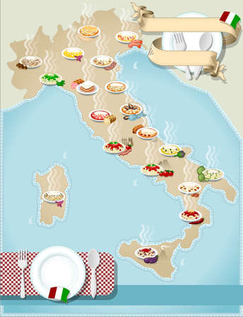Detailed illustration of a Map of distribution Italian pastaのイラスト素材