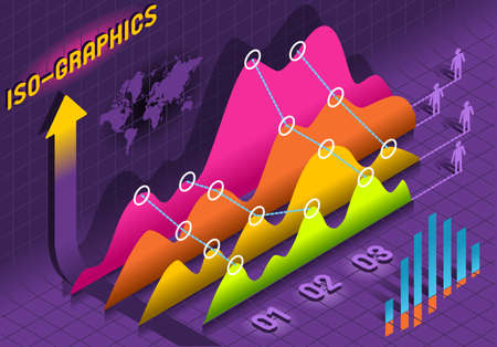 Detailed illustration of a Isometric Infographic  Histogram Set Elements in Various Colorsのイラスト素材
