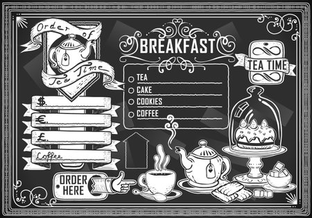 Detailed illustration of a vintage graphic element for bar menu on blackboardのイラスト素材
