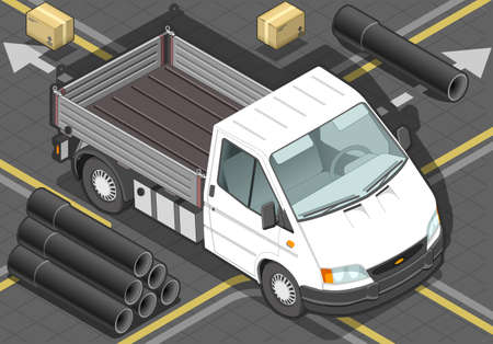 detailed illustration of a isometric white van in front viewのイラスト素材