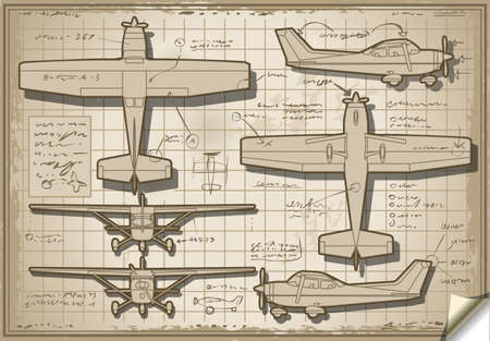 Detailed illustration of a Plane Project in Five Orthogonal viewsのイラスト素材