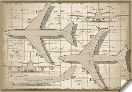 Detailed illustration of a Plane Project in Five Orthogonal viewsのイラスト素材