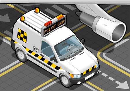 Detailed illustration of a Isometric airport Follow-me-Car in  front viewのイラスト素材