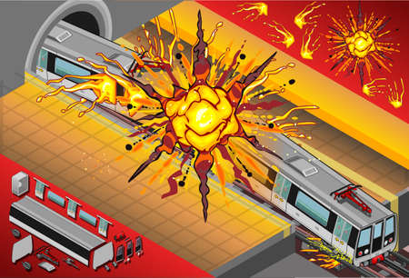 Detailed illustration of a Isometric Metro Wagons Exploded in the Stationのイラスト素材