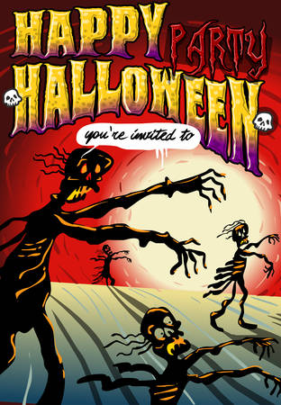 Detailed illustration of a Poster Invite for Halloween Party with ZombiesIllustration in EPS10 with color space in RGB のイラスト素材