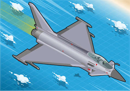 Detailed illustration of a Isometric Eurofighter in Flight in Front Viewのイラスト素材