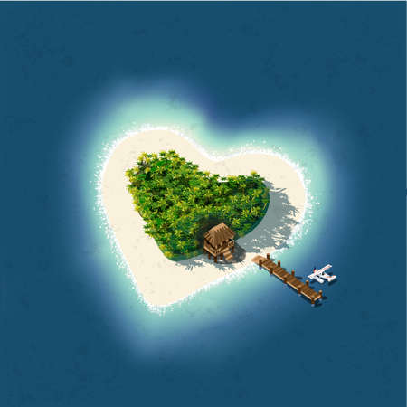Detailed illustration of a Heart Shaped Tropical Island for romantic vacation or valentines のイラスト素材