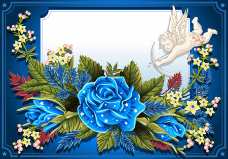Detailed illustration of a Roses Ornament on Vintage Frameのイラスト素材