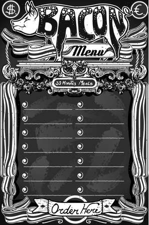 Detailed illustration of a Vintage Bacon Menu on Blackboard for Restaurantのイラスト素材