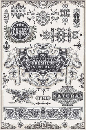 Detailed illustration of a Vintage Hand Drawn Graphic Banners and Labelsのイラスト素材