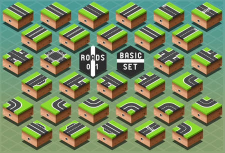 Detailed illustration of a Isometric Roads on Green Terrainのイラスト素材