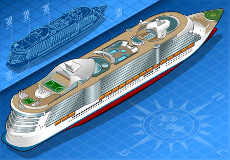 Detailed illustration of a Isometric Cruise Ship in Rear Viewのイラスト素材