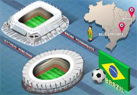 Detailed illustration of a Isometric Stadium of Recife and Belo Horizonte, Brazilのイラスト素材