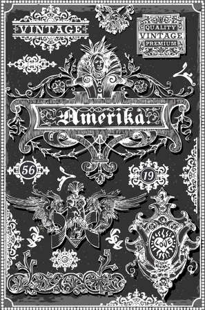 Detailed illustration of a Vintage Hand Drawn American Banners and Labels on BlackboardThis illustration is saved in EPS10 with color space in RGB.のイラスト素材