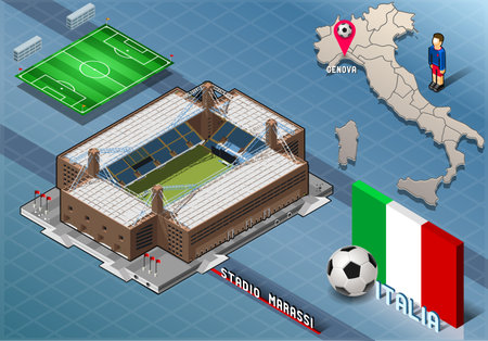 Detailed illustration of a Isometric Stadium, Marassi, Genova, ItalyThis illustration is saved in EPS10 with color space in RGB.のイラスト素材