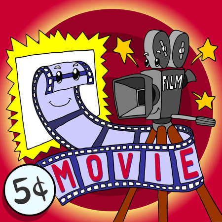 Detailed illustration of a Cartoon Skit Movie Film and Cinecamera Happy Characterのイラスト素材