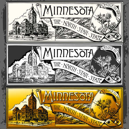Detailed illustration of a Vintage Minnesota Label Plaque, Withe, Black and Goldのイラスト素材