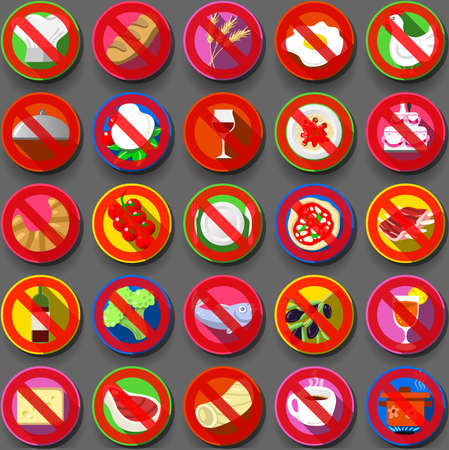 Detailed illustration of a Twenty Five Circular Flat Icon Italian Food Prohibitionのイラスト素材