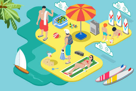 Detailed illustration of a Isometric Beach Life - Summer Holidays Conceptのイラスト素材