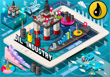 Detailed illustration of a Isometric Infographic Rig Energy Set on Tabletのイラスト素材