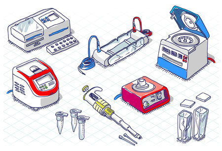 Detailed illustration of a Isometric Sketch - Molecular Biology - Laboratory Set