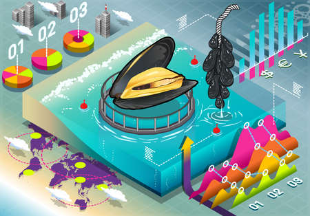 Isometric Infographic of Mussels Breedingのイラスト素材