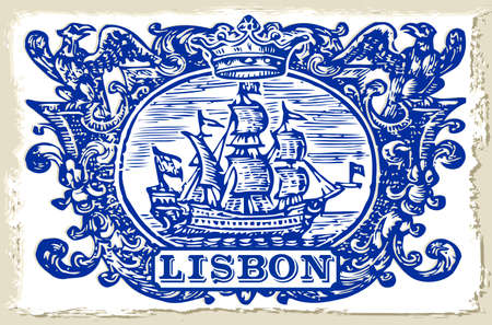 Detailed Traditional Tiles Azulejos Lisbon\, Portugalのイラスト素材