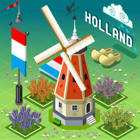 Isometric Old Windmill - Holland Buildingのイラスト素材