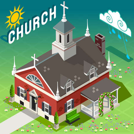 Isometric Old Place of Worship - American Liberty House of God Buildingのイラスト素材