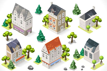European Historical Buildings Tint 3d Isometric Lowpoly Garden Trees. Build your Own Infographic.のイラスト素材